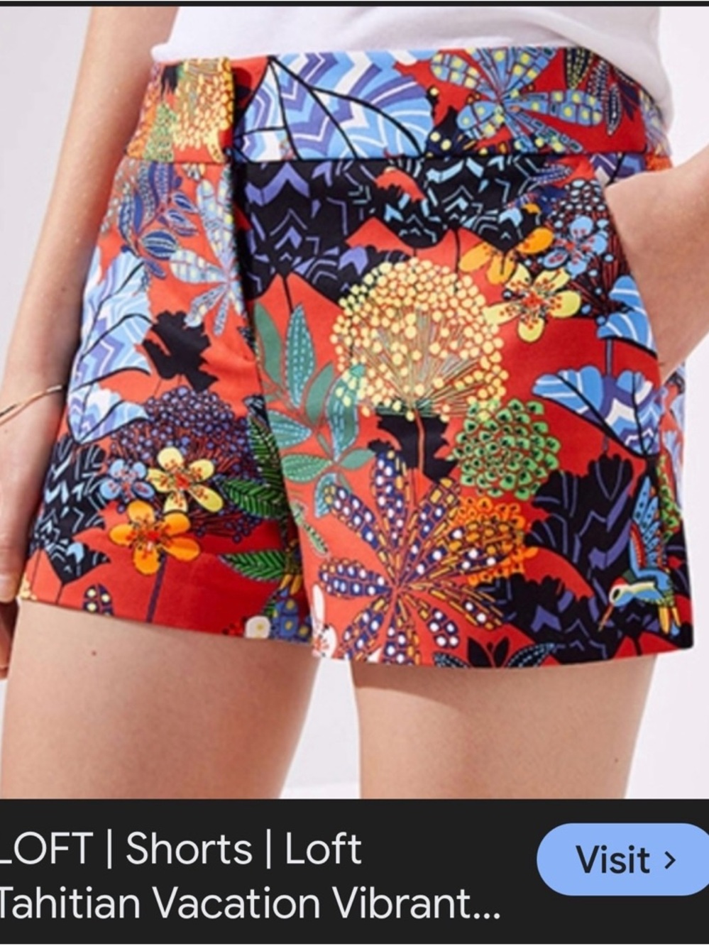 LOFT Red Multicolor High-Rise Floral Shorts